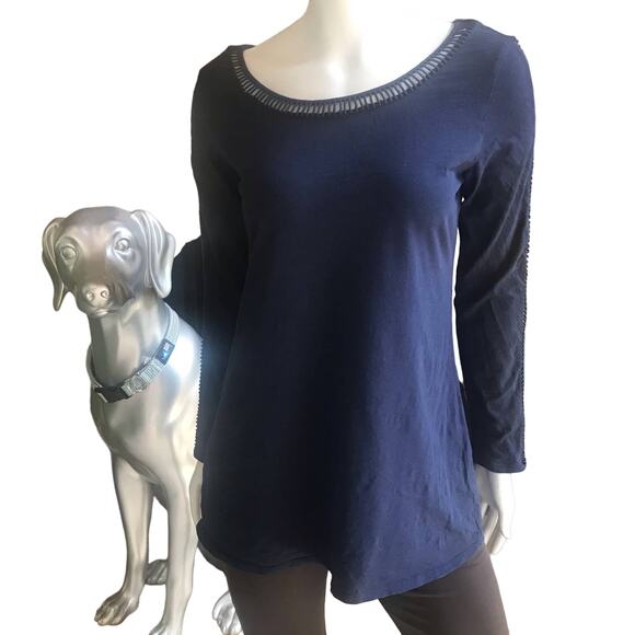 Soft Surroundings Long Sleeve Perforated Scoop Neck Blue Top Women's Size Small - Picture 1 of 6